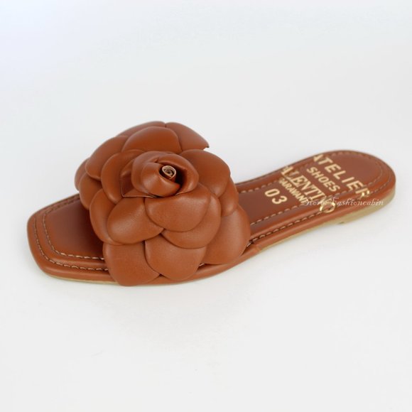 NEW VALENTINO GARAVANI Atelier Floral Leather Slides – Elegant Summer Statement - Picture 8 of 14